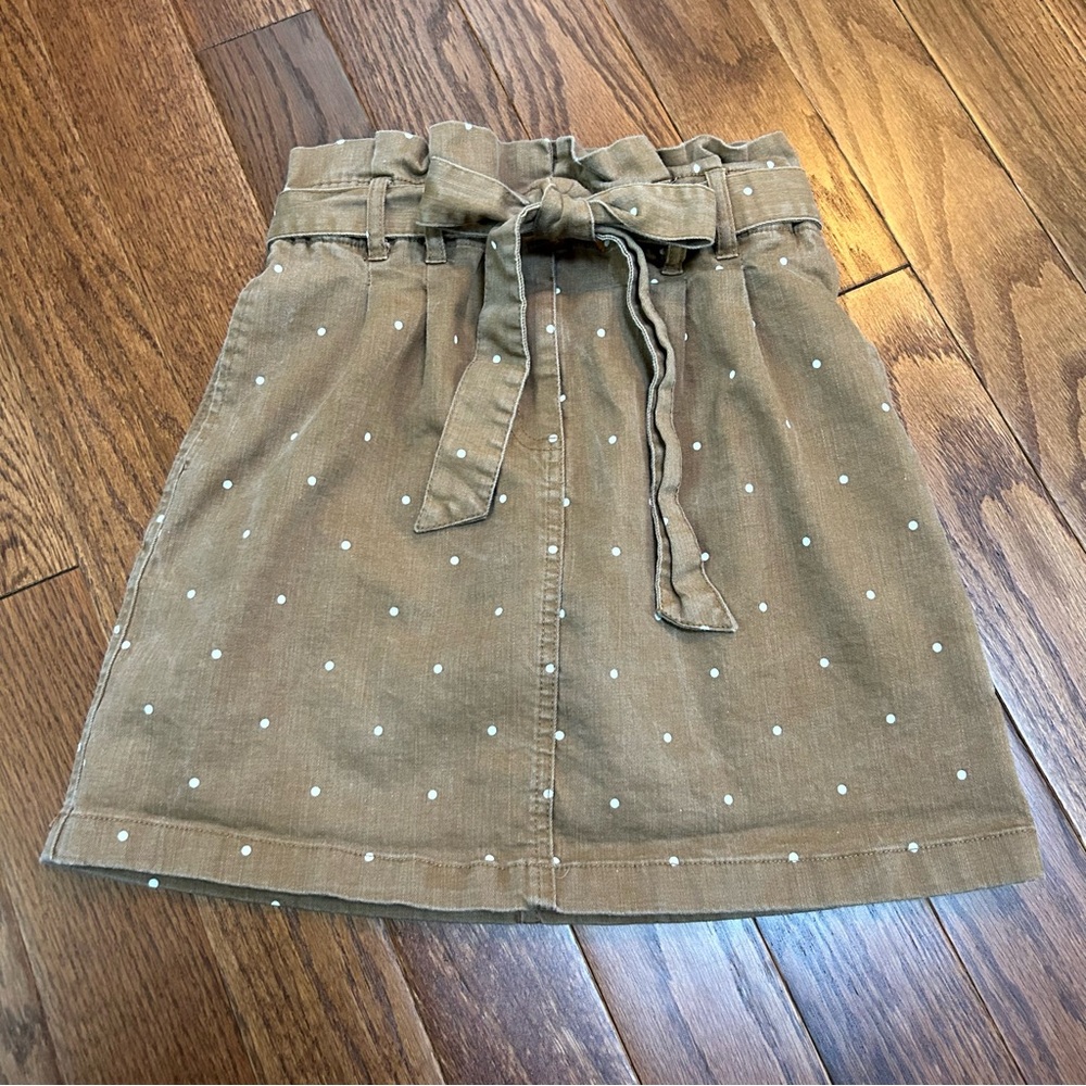 Blu Pepper Tan Polka Dot Paper Bag Tie Waist Mini Skirt - size S
